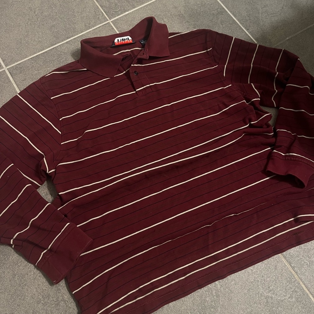 Men's Maroon Striped knit polo